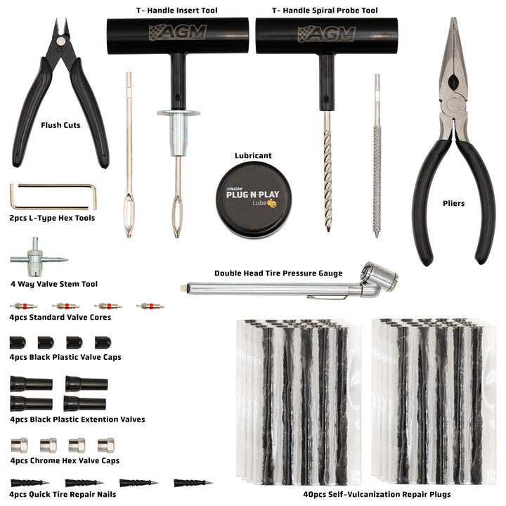 AGM Plug-N-Play Tire Repair Kit included products