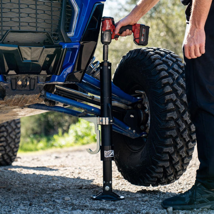 AGM Manual Jack lifting front of a Polaris  RZR Turbo S